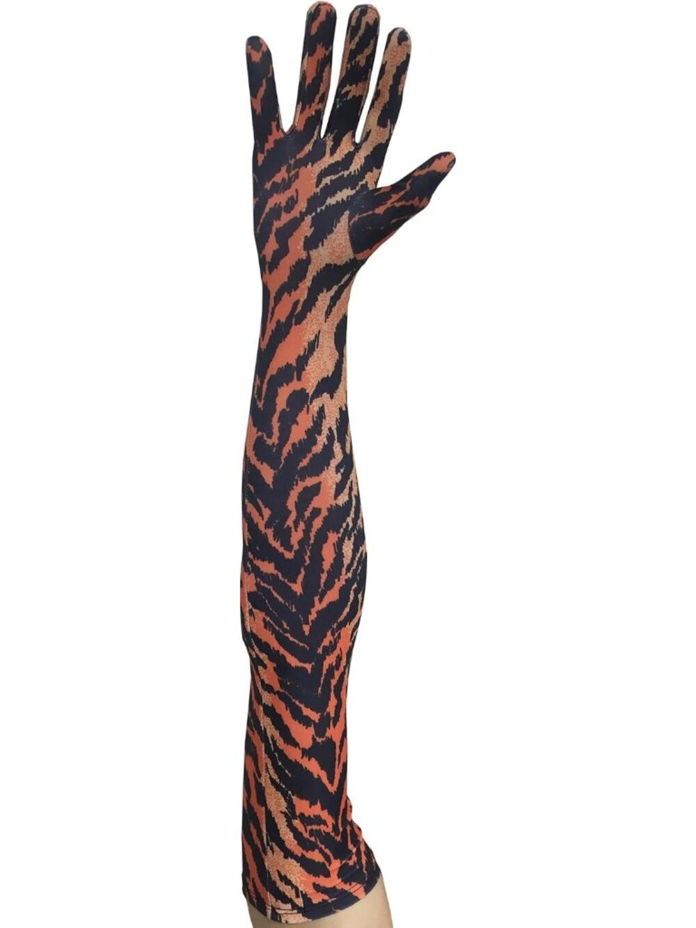 Women Leopard Stretchable Arm Sleek Elbow Cosplay Costume Length Spandex Gloves